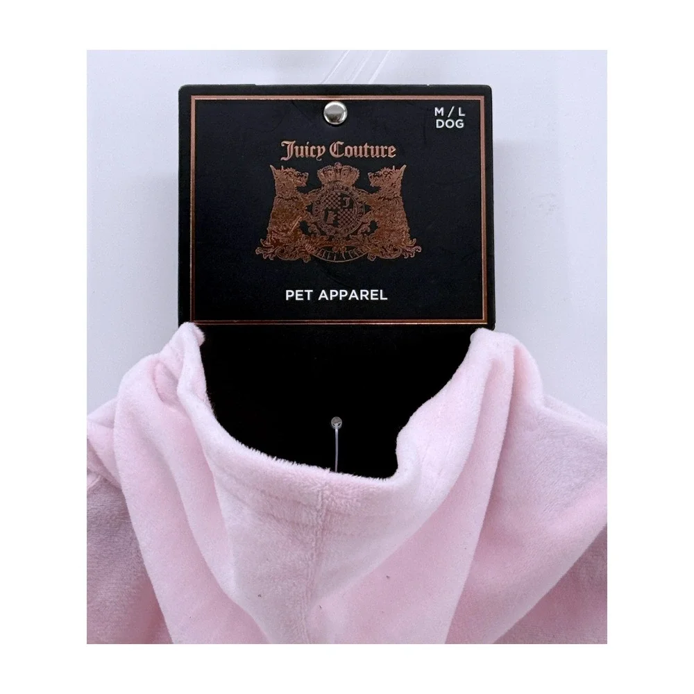 Juicy Couture Pink Velour Dog Tracksuit Crown Rhinestone Hoodie M/L Dog Pet